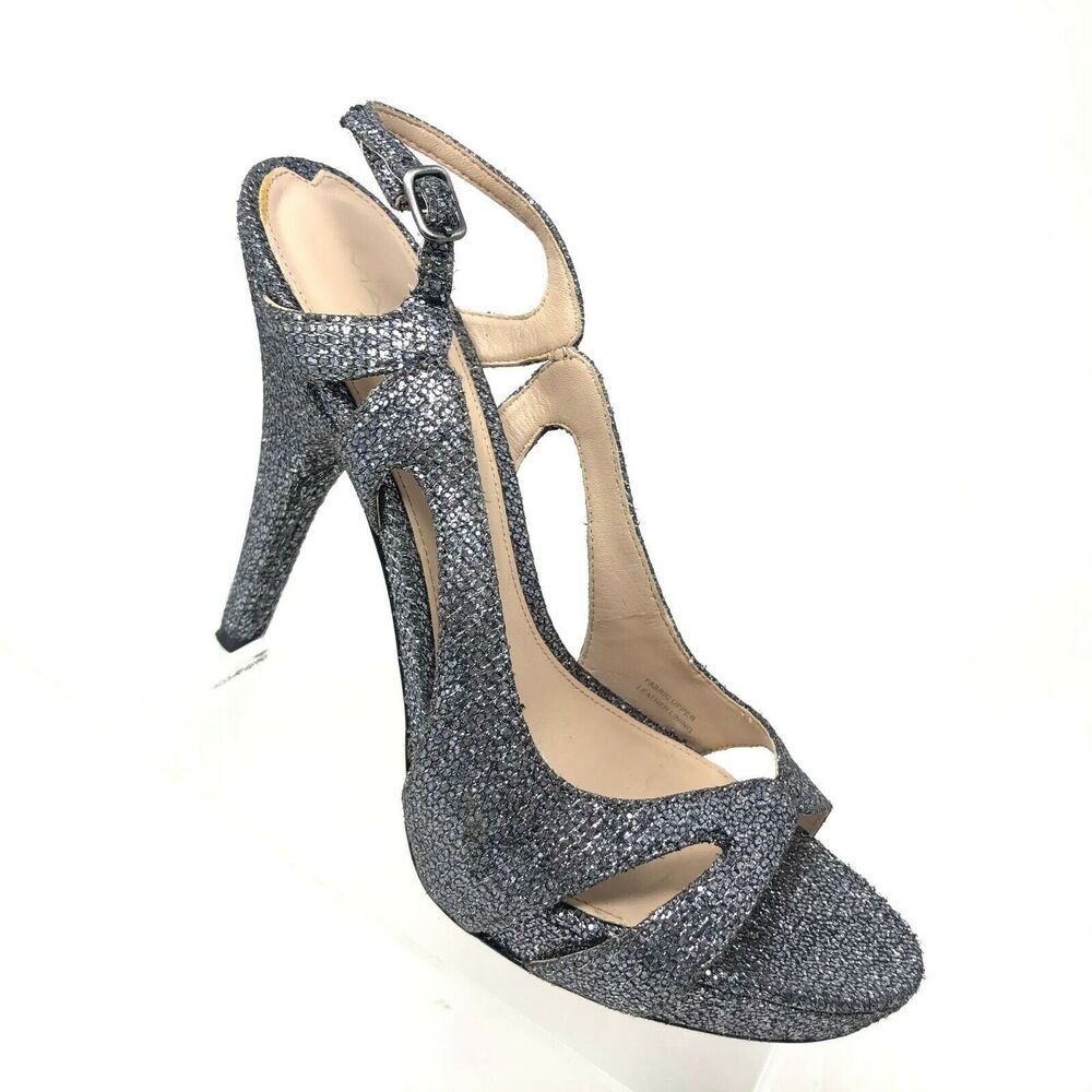 Via Spiga Adrianna Platform Pump Womens 9 Silver Glitter Party‎ Open Toe Heel
